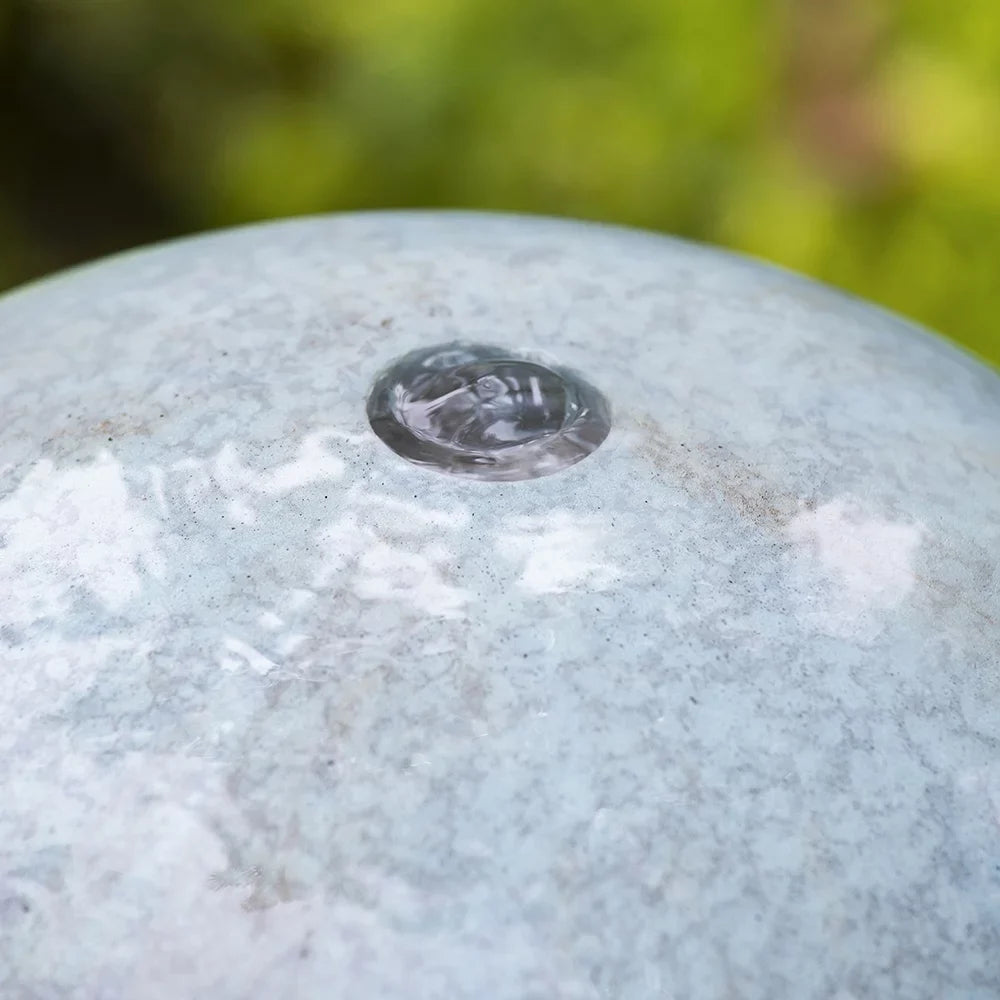 CoSoTower 13X13X44" Tall Contemporary Sphere Outdoor Liquid Fountain, Cement/Concrete Outdoor Fountain, Antique Blue Raindrop Liquid Feature with Light for Garden, Lawn, Deck & Patio