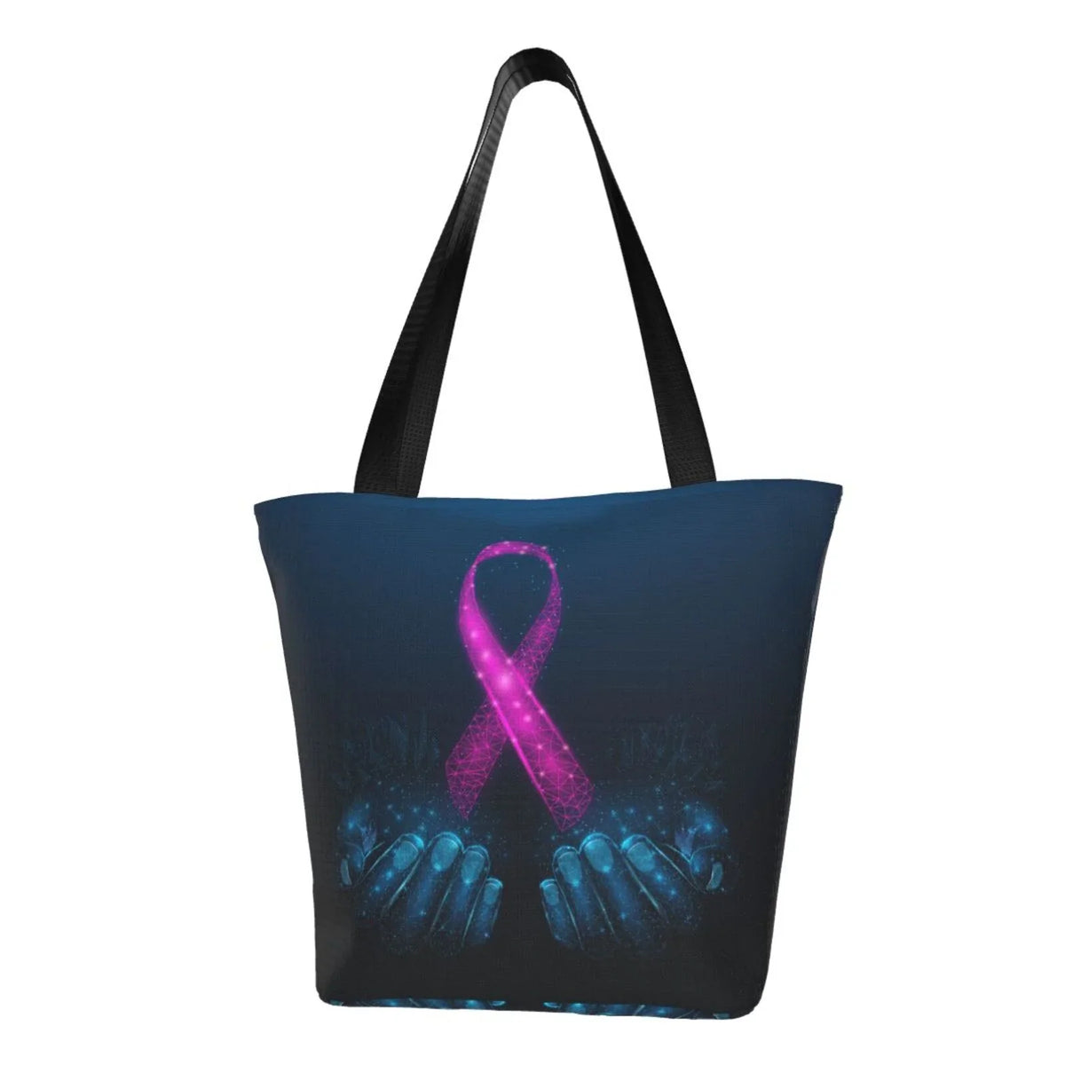 Lukts Two Human Hands Are Holds Pink Ribbon Awareness Tote Bag,Shoulder Bag Women'S Hobos Handbags Large Capacity Shopping Bag