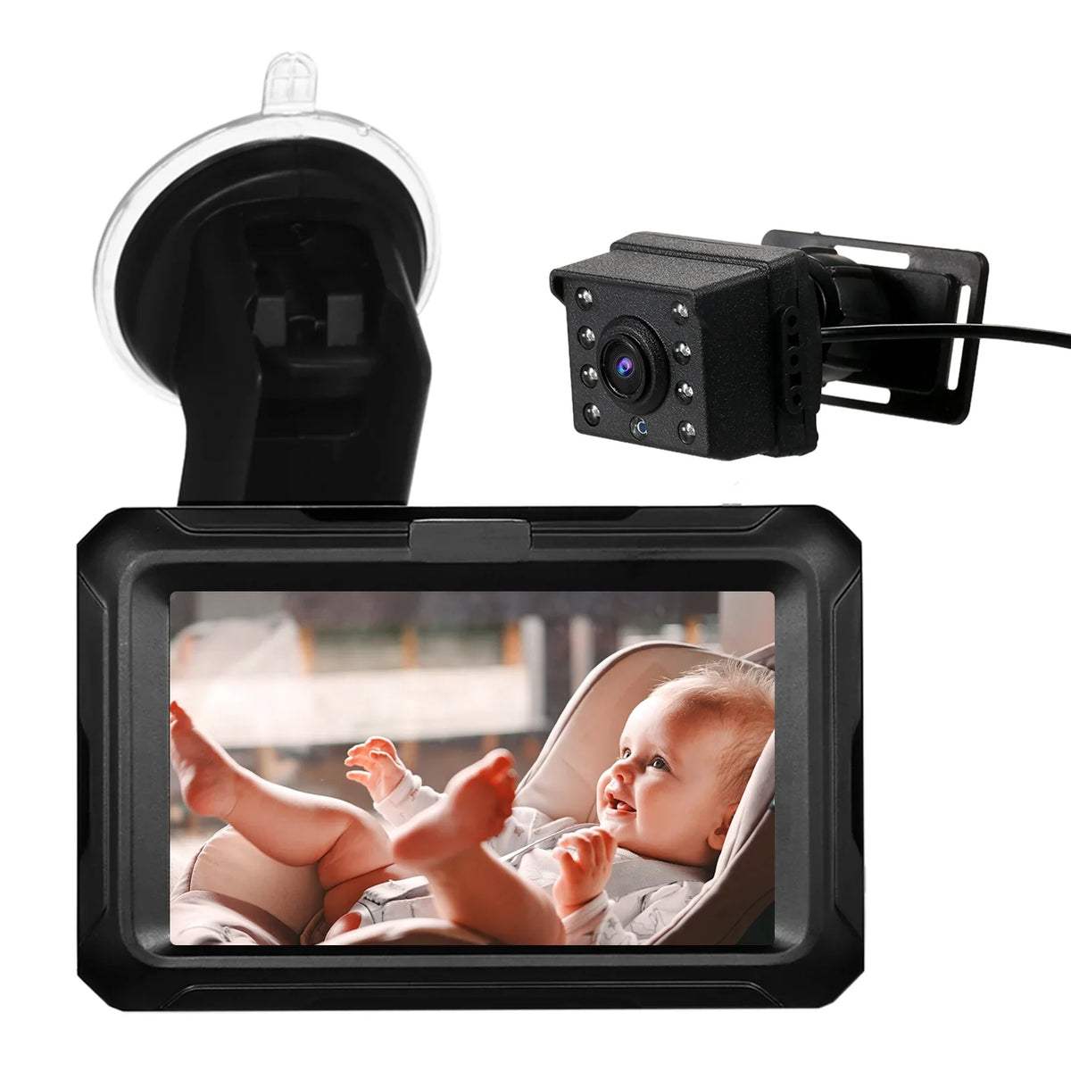 Shinysix Baby Car Mirror, 1080P Baby Monitor with Camera Baby Car Mirror with 4.3'' IPS Display Night Vision Function Adjustable Wide View Angle for Infants Kids Pets