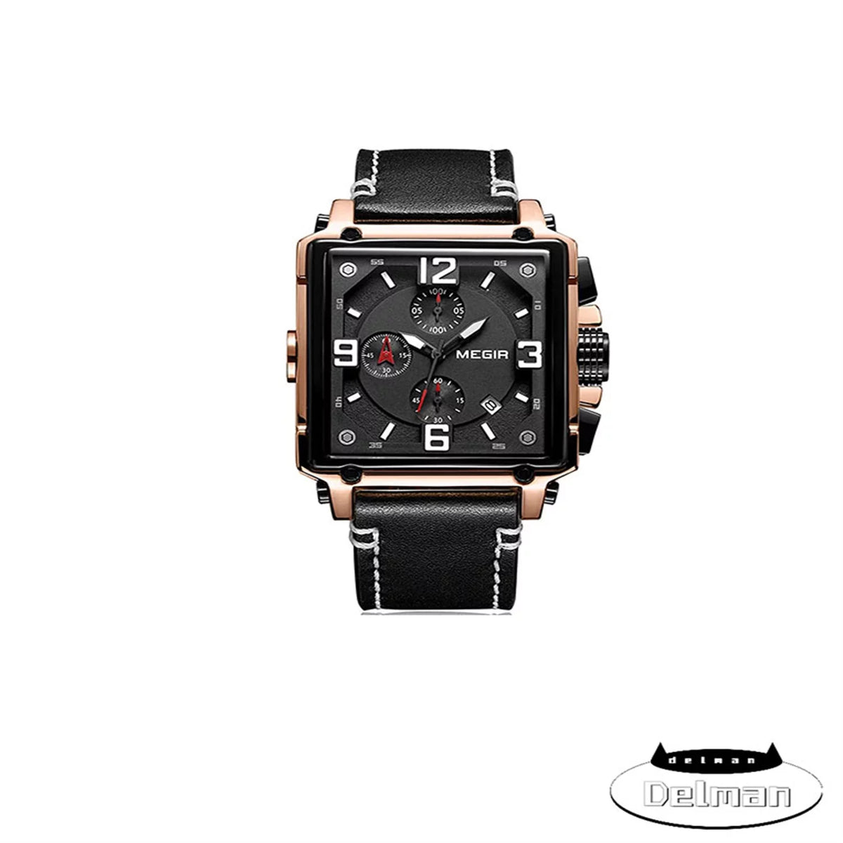 Men's Fashion Leather Strap Quartz Watches Luxury Square Dial Chronograph Wristwatch Casual Liquid Luminous Watch for Man