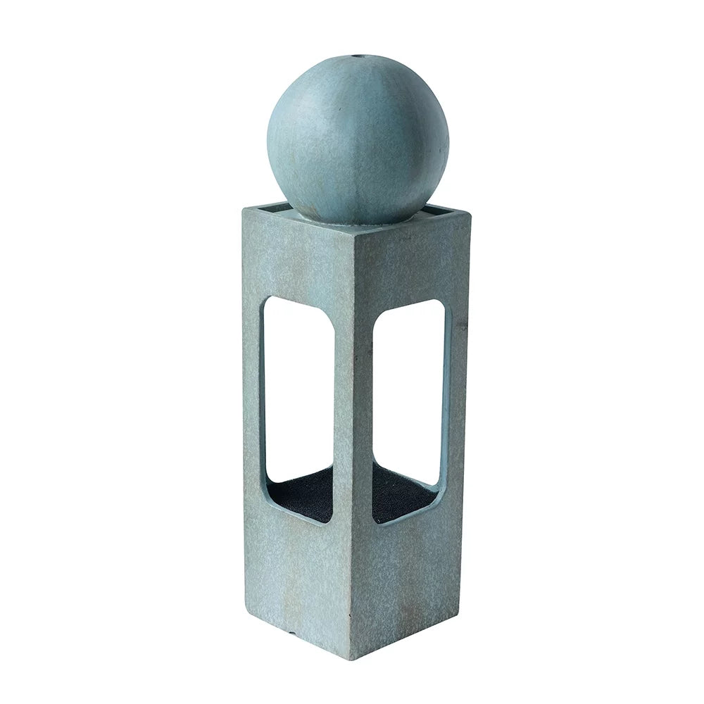 CoSoTower 13X13X44" Tall Contemporary Sphere Outdoor Liquid Fountain, Cement/Concrete Outdoor Fountain, Antique Blue Raindrop Liquid Feature with Light for Garden, Lawn, Deck & Patio