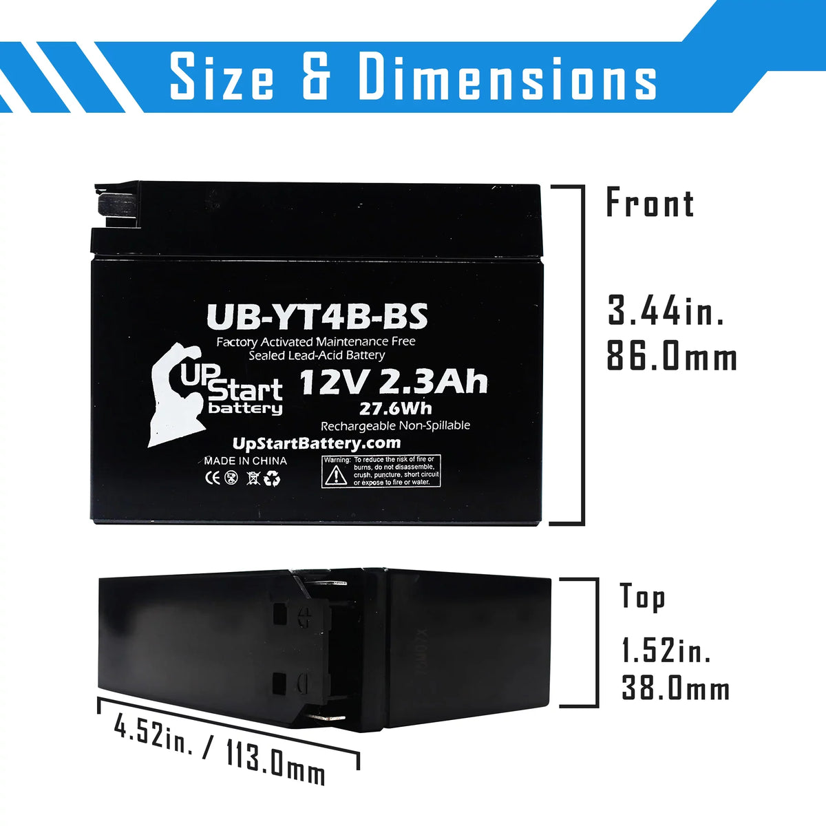 3-Pack UpStart Battery Replacement for 2004 Yamaha SR400 400CC Factory Activated, Maintenance Free, Motorcycle Battery - 12V, 2.3Ah, UB-YT4B-BS
