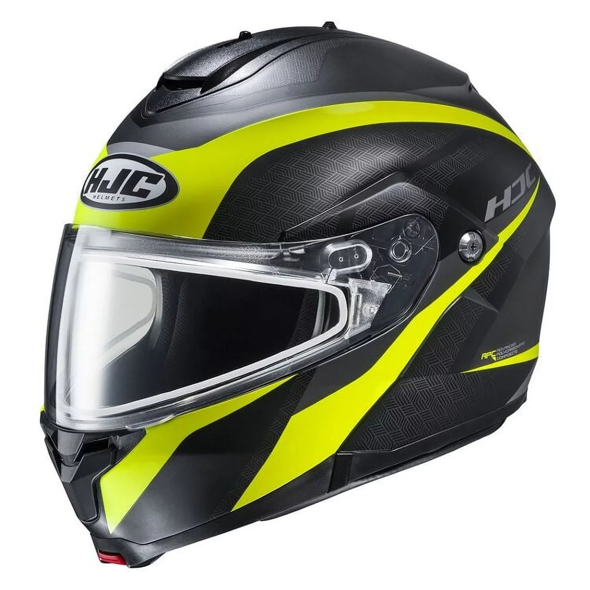 HJC C91 Taly snowmobile helmet with Dual Lens Shield Semi-Flat Hi-Viz Yellow (MC-3HSF) (XXXX-Large, Black Semi-Flat Hi-V