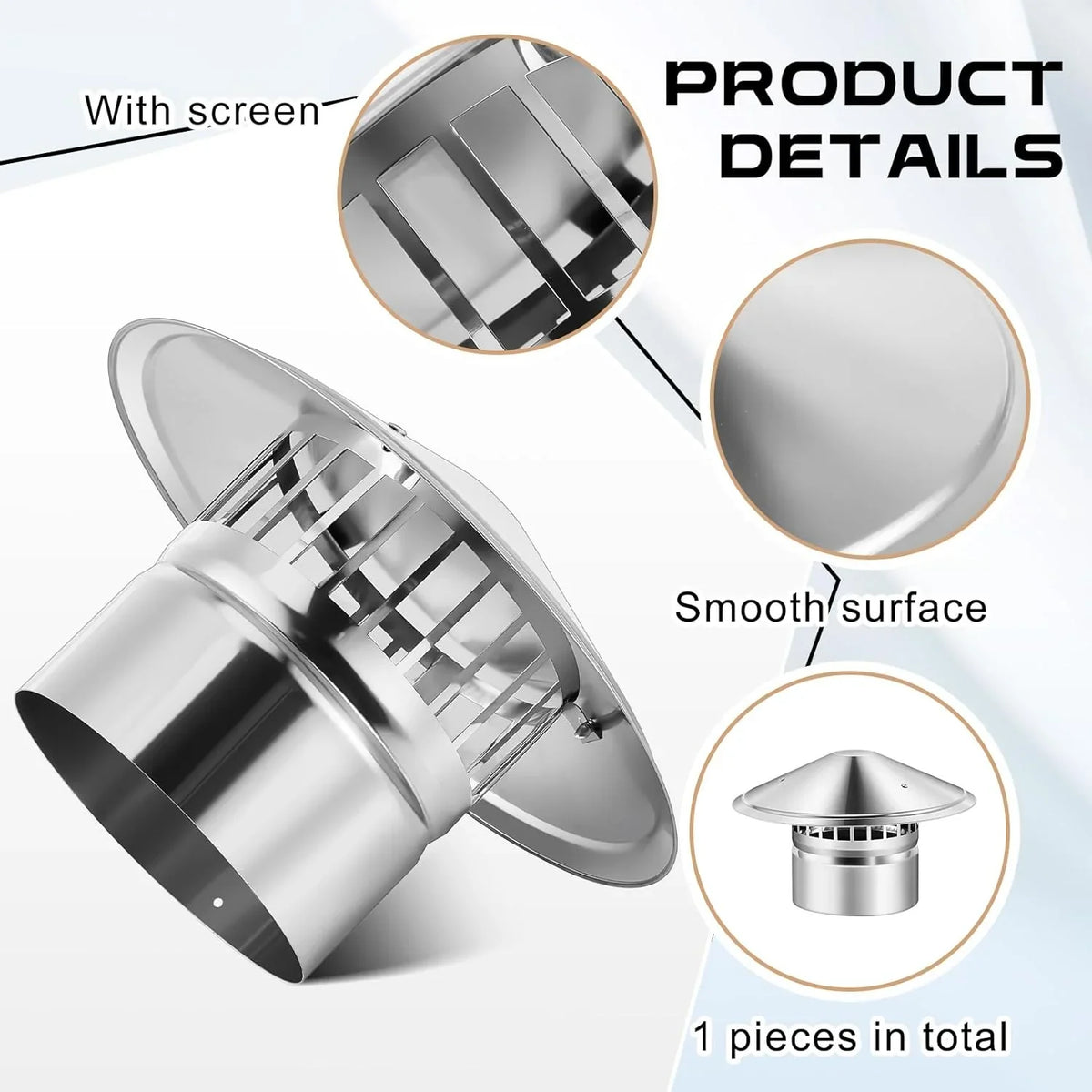 6 Inch Cone Top Chimney Cap Stainless Steel Cone Cap with Display Chimney Cover Outside Roof Silver Fireplace Monitor Cover Exterior Stove Tube Topper for Vent Flue Family Kitchen Cooking