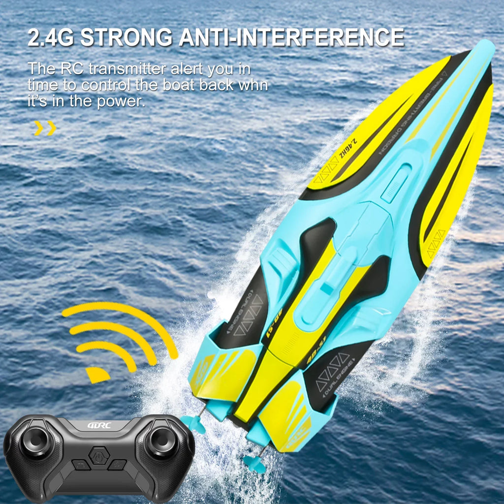 4DRC S1 RC Boat - Remote Control Boat for Pools and Lakes, 4 Channel 2.4GHZ Remote Control, and Rechargeable Boat Battery，Yellow