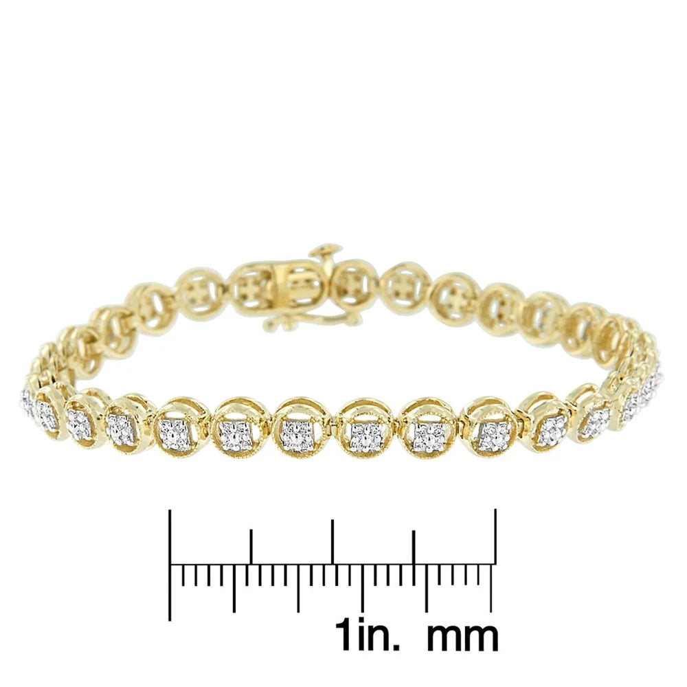 14K Yellow Gold Plated .925 Sterling Silver 1/10 Cttw Diamond Open Circle Wheel Link 7" Tennis Bracelet (I-J Color, I2-I3 Clarity)