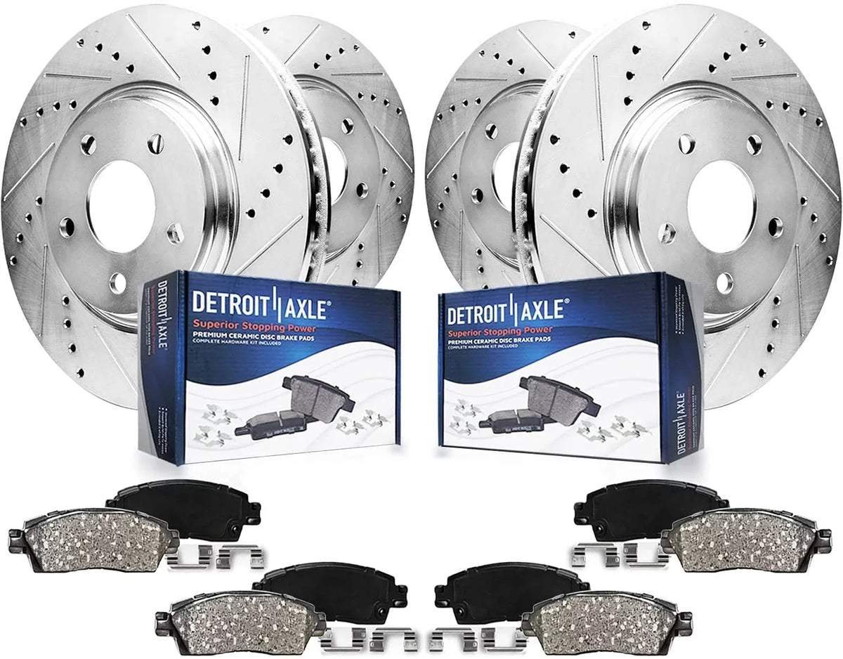 Detroit Axle - Brake Kit for 09-14 16-19 Nissan Maxima Drilled Slotted Brake Rotors Ceramic Brakes Pads 2009-2014 2016 2017 2018 2019 Front Rear Replacement: 12.56" Front 12.12" Rear Rotors