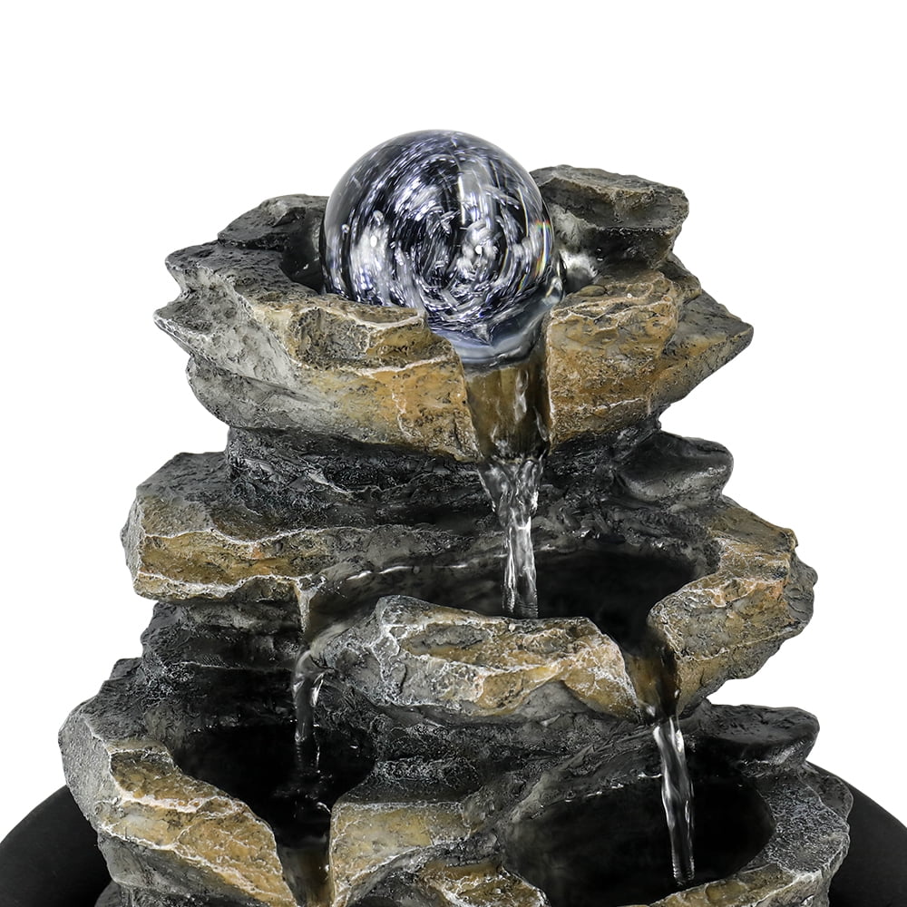 8.3-inch High 4-Tier Cascading Rock Falls Tabletop Liquid Fountain with LED Lights for Home and Office Decor
