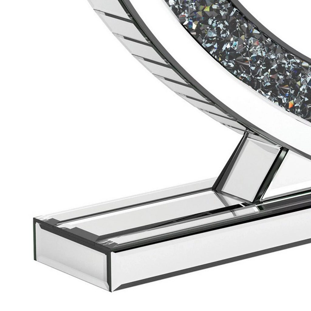 Theo 20 Inch Modern Vanity Table Mirror, Heart, Crystal Trim, Glass, Silver