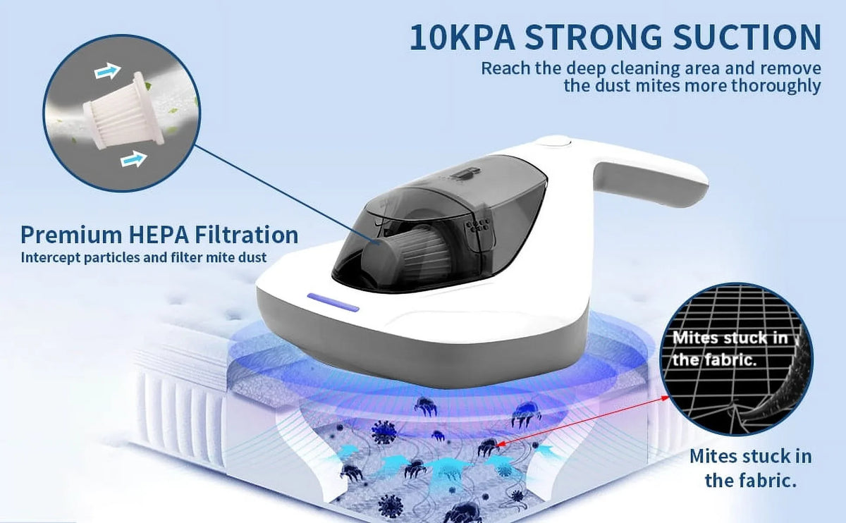 Handheld Allergen Vacuum Cleaner with UV Sanitizer Kills Allergens/Bacteria/Mite Large Pulsating Pad&True HEPA remove Hair/Dust