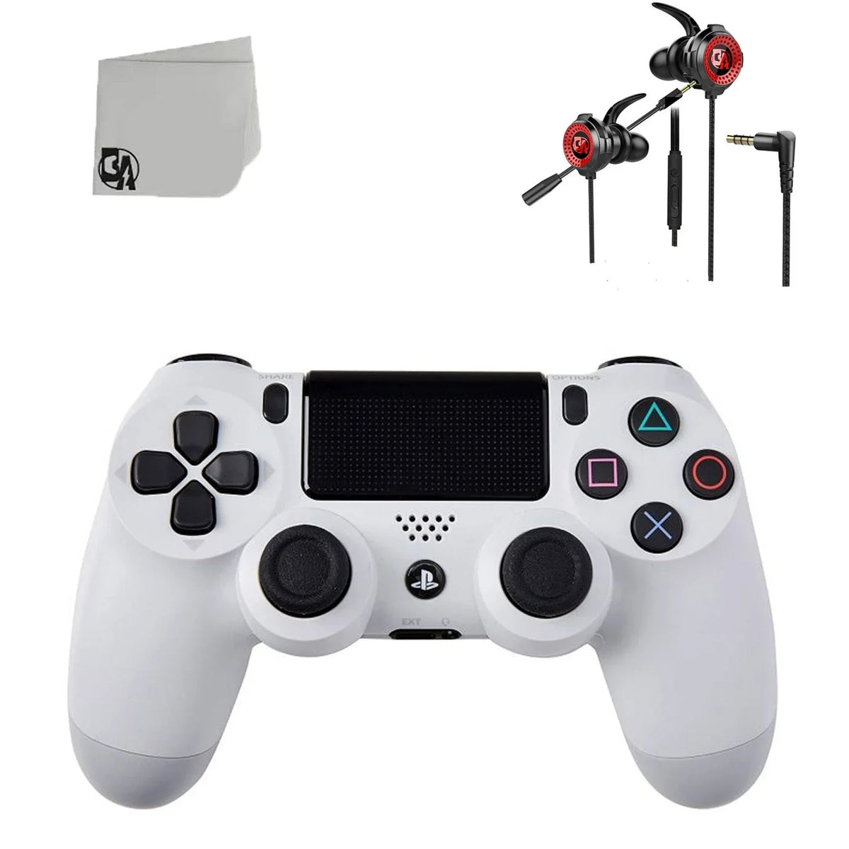 Dual Shock White Gaming Controller For PS4 Console + Wired Earbuds BOLT AXTION Bundle Like New