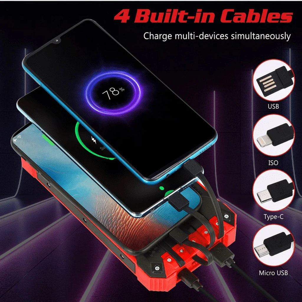 Solar Power Bank 20000mAh Built-in 4 Cables Qi Wireless Charger For Ulefone Armor 9 with LED Flashlight Solar Portable External Battery IPX4 Fluid 15W 5V/3A USB C Port 6 Outputs 3 Inputs