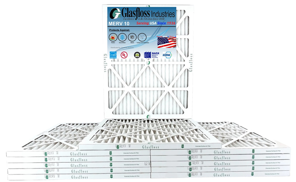 Glasfloss 15x25x1 - MERV 10 -Qty:12 - Furnace Air Filter - Made in USA (Actual Size: 14.5 x 24.5x7/8 inch)