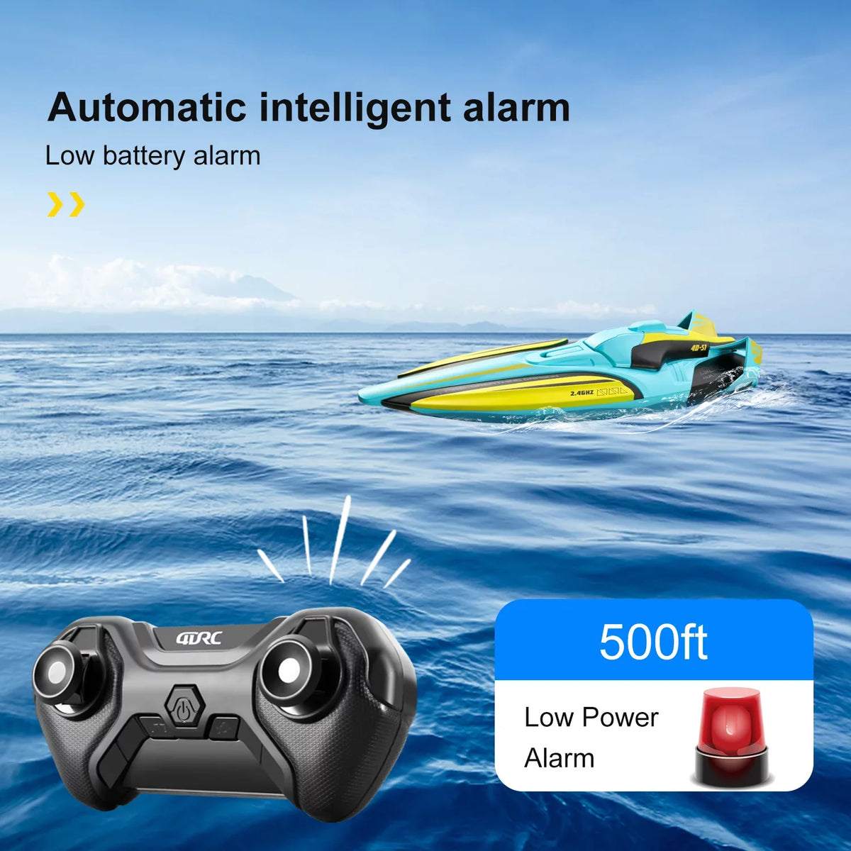 4DRC S1 RC Boat - Remote Control Boat for Pools and Lakes, 4 Channel 2.4GHZ Remote Control, and Rechargeable Boat Battery，Yellow