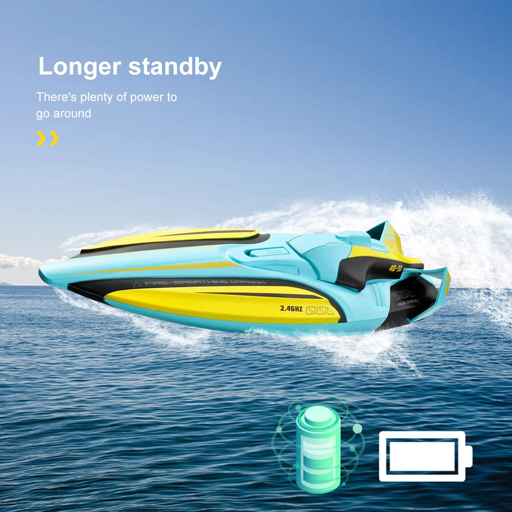 4DRC S1 RC Boat - Remote Control Boat for Pools and Lakes, 4 Channel 2.4GHZ Remote Control, and Rechargeable Boat Battery，Yellow