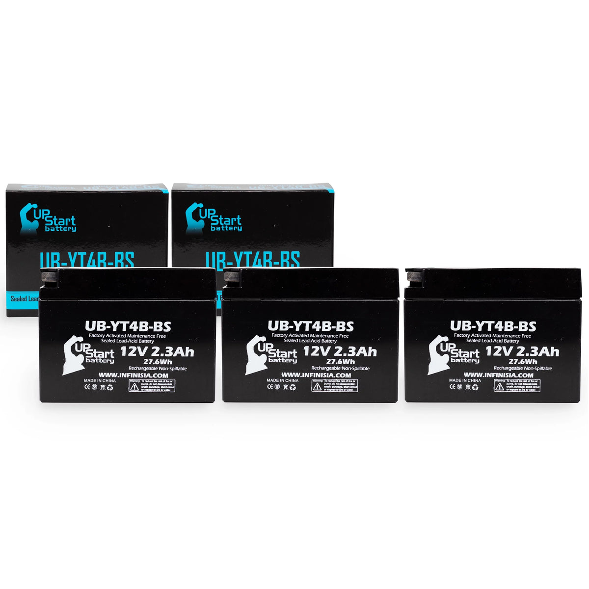 3-Pack UpStart Battery Replacement for 2004 Yamaha SR400 400CC Factory Activated, Maintenance Free, Motorcycle Battery - 12V, 2.3Ah, UB-YT4B-BS
