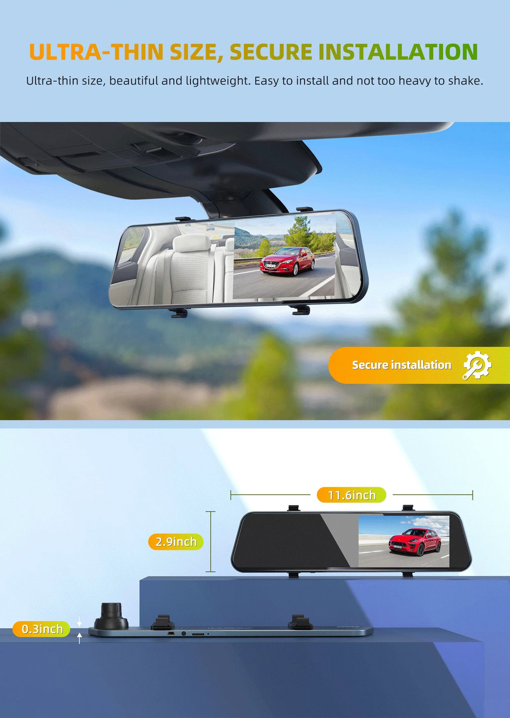 TOGUARD Mirror Dash Cam for Cars, 1080P HD Rear View Mirror Camera, 5'' IPS Full Touch Display Front and Rear Dual Dash Camera with G-Sensor, Parking Monitor, Loop Recording, Parking Assistant