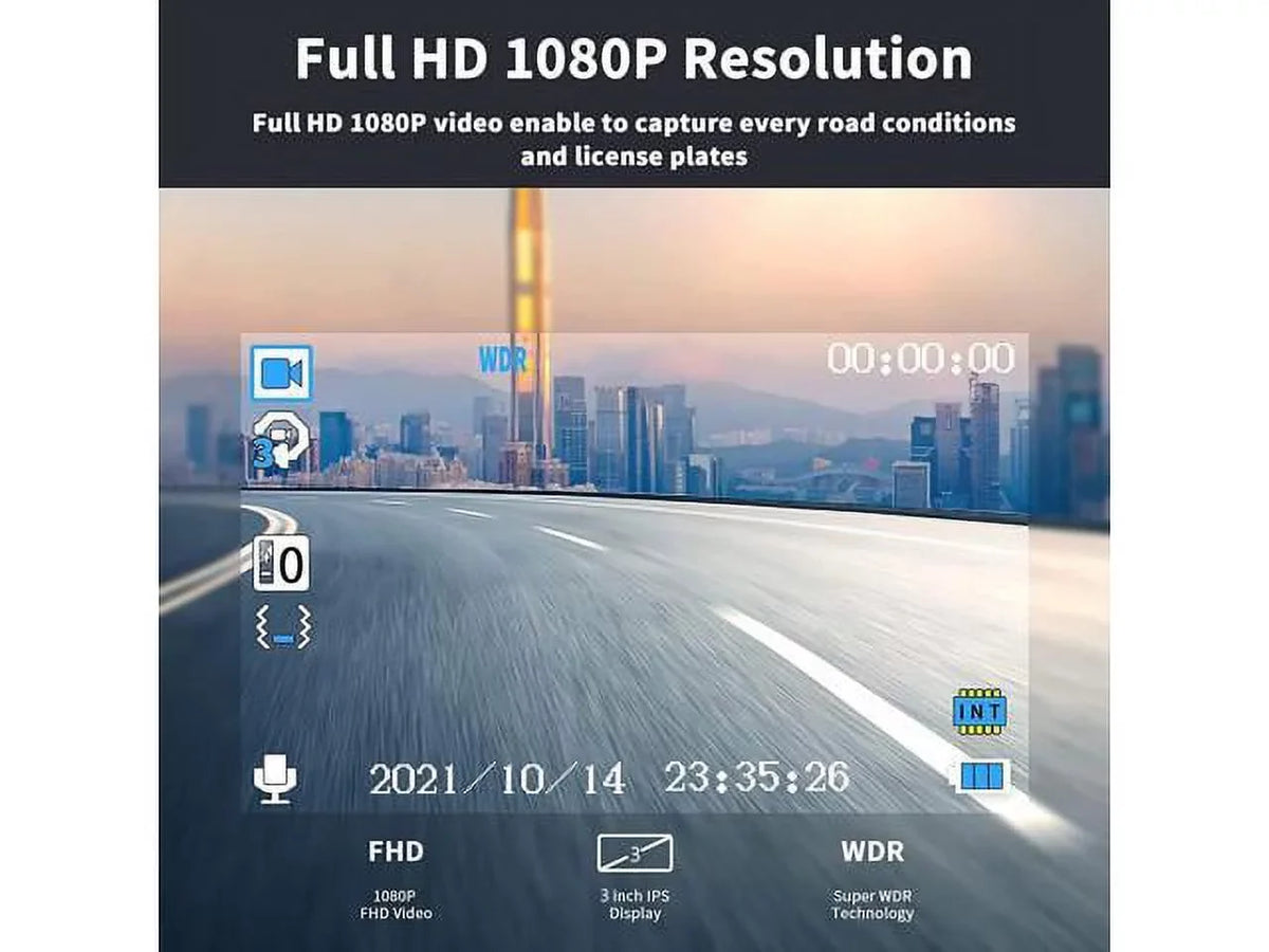 Dash Cam 1080P Full HD, 2 Mounting Options, On-Dashboard Camera Video Recorder Dashcam for Cars with 3" LCD Display, Night Vision, WDR, Motion Detection, Parking Mode, G-Sensor, 170° Wide Angle
