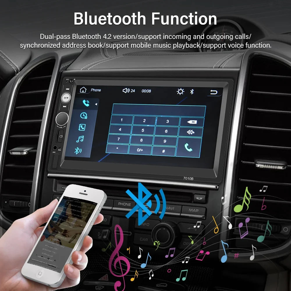 Podofo Double 2 Din 7'' Universal Car Stereo Radio Carplay Android Auto Mirror Link HD Touch Display Car Audio Multimedia Player MP3 MP5 Bluetooth FM USB(Rear Camera Not Included)