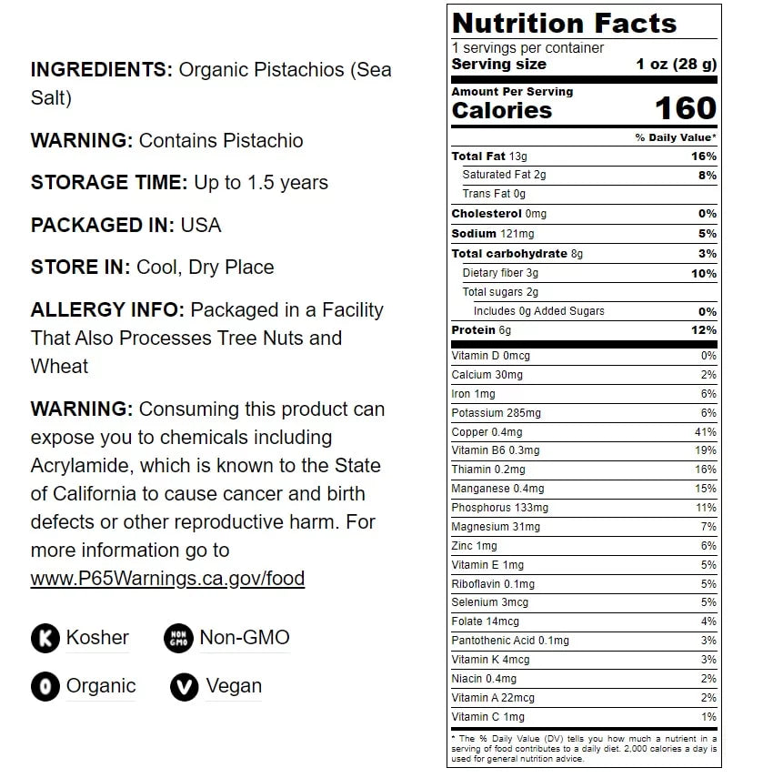 Organic Pistachios Roasted and Salted, 25 Pounds — Non-GMO, Vegan — by Food to Live