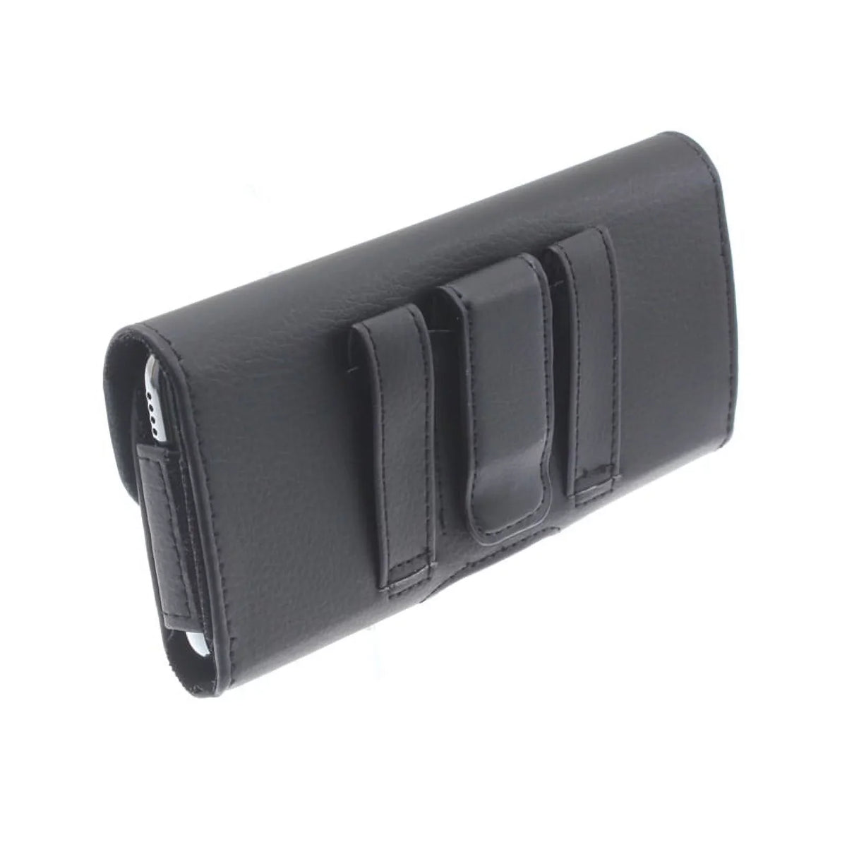 Black Horizontal Leather Case Side Cover w Metal Braided Type-C USB Cable Charger Power Cord 3ft Long USB-C Wire W2M for Razer Phone 2 - Galaxy S9 Plus S10 Plus A50 - Xperia XZ3