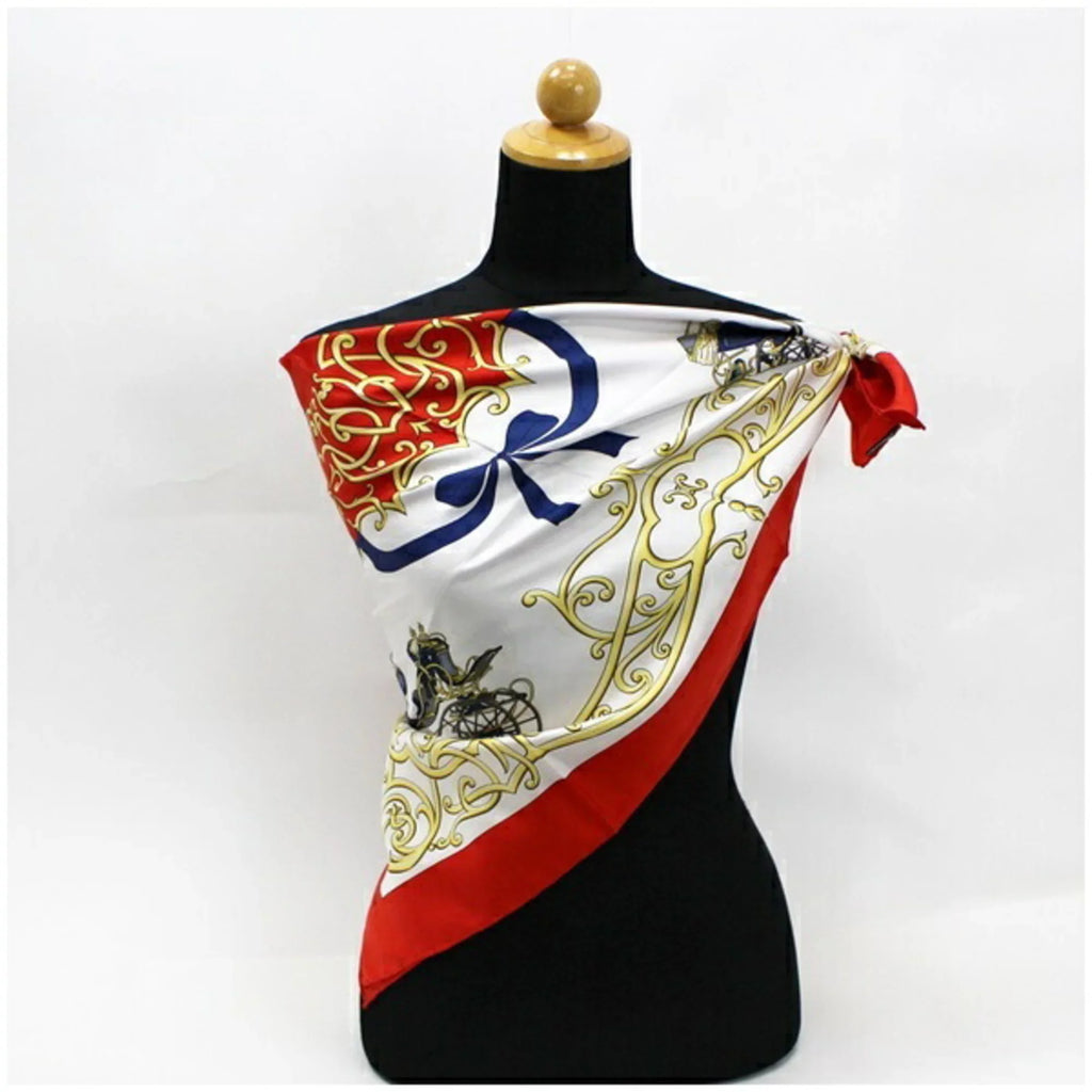 Pre-Owned Celine Silk Scarf Muffler Stole Red x White Carriage Pattern CELINE | Ladies Wall (Good)