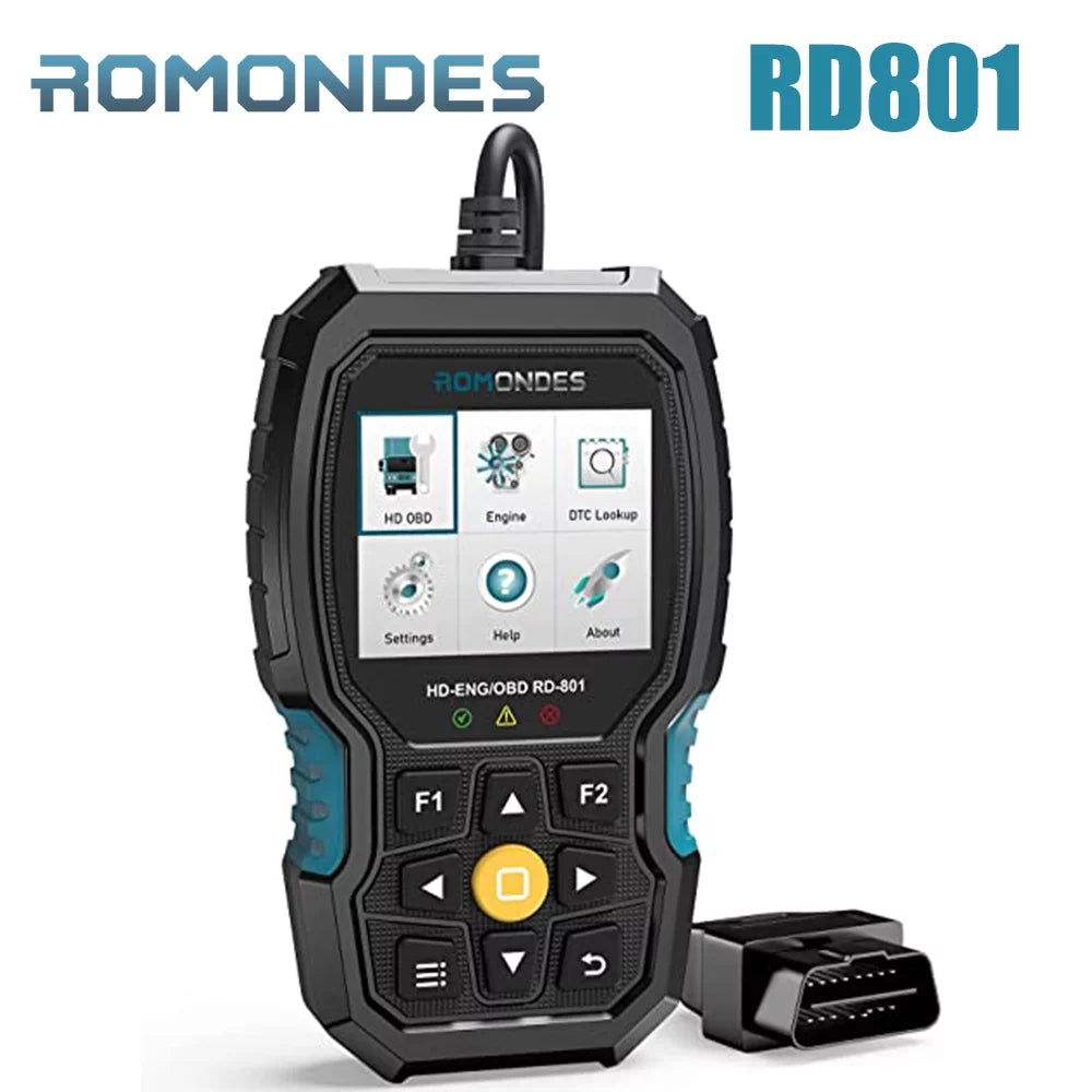 Romondes RD801 Heavy Duty Truck Scanner Diesel OBD Scan Tool EOBD HD OBD OBD2 Scanner Truck & Car 2 in 1 Code Reader Auto Diagnostic Tool Check Engine for Cummins, Scania, Man, Hino, Fuso, UD , DAF