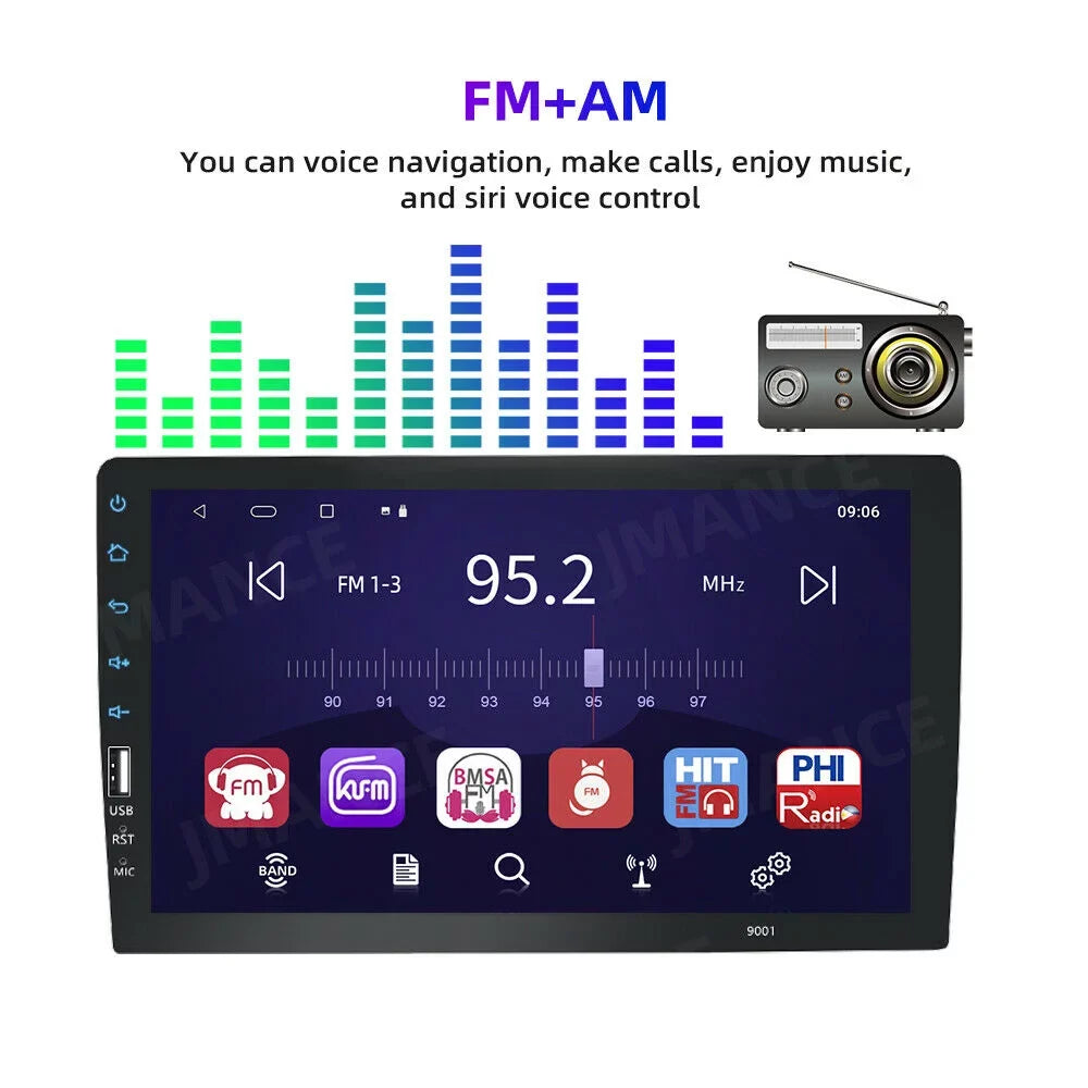 JMANCE MP5 Carplay Android Auto Car Audio GPS 9" Single Din FM Radio with Camera
