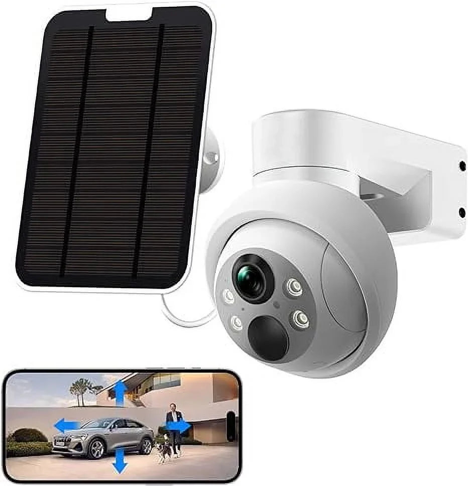 4MP HD Solar Security Camera Outdoor, Security Camera Wireless WiFi With 9000mAh Battery Capacity, 360° View, PIR Motion Detection, Full Color Night Vision, IP66 Liquid Two-Way Talk