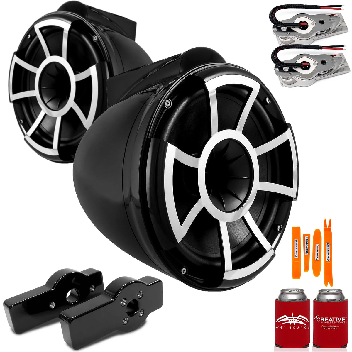 Wet Sounds for CENTURION MAXIMUS - REV10 10" Black Swivel Mount Tower Speakers & CENTURION MAXIMUS Tower Adapters