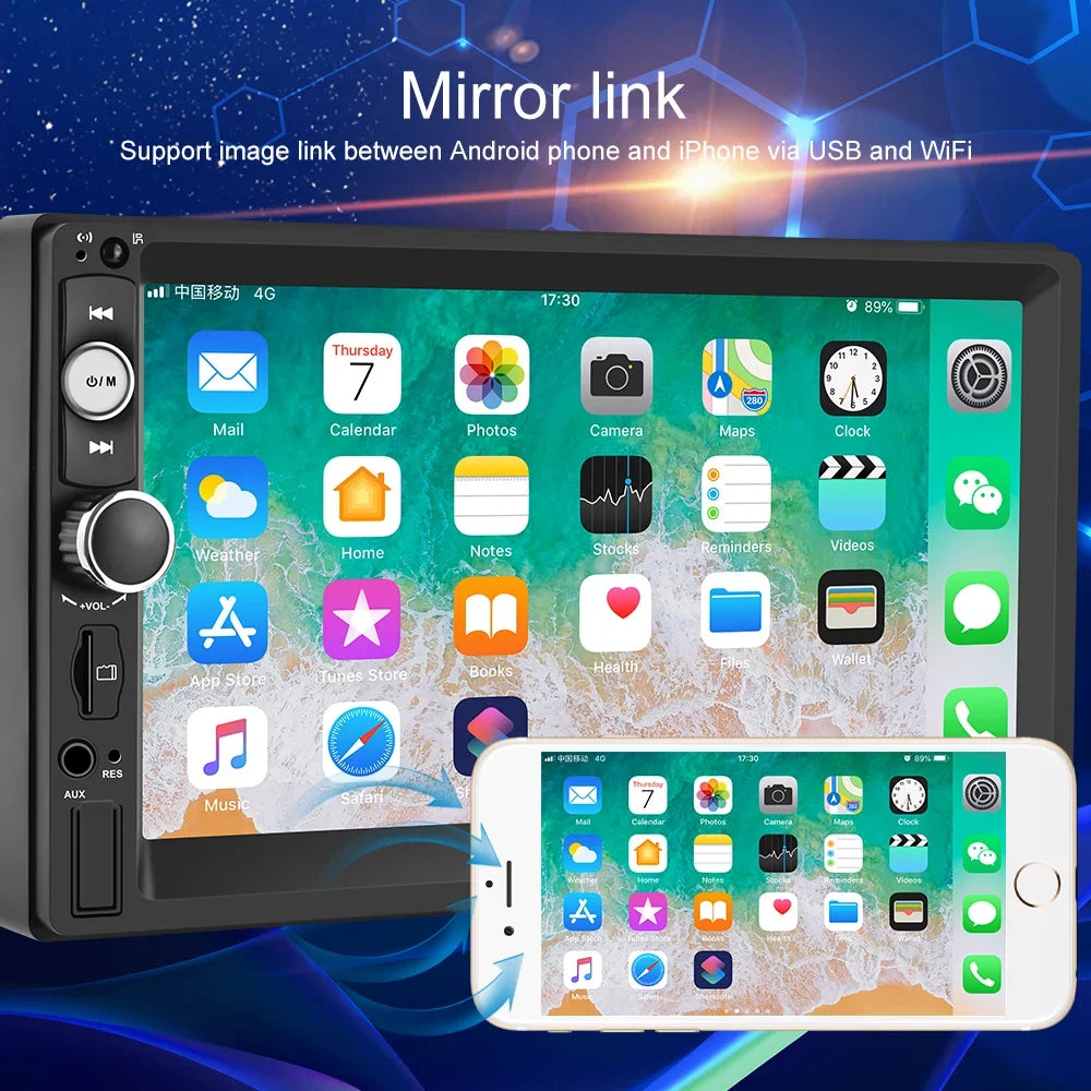Podofo Double 2 Din 7'' Universal Car Stereo Radio Carplay Android Auto Mirror Link HD Touch Display Car Audio Multimedia Player MP3 MP5 Bluetooth FM USB(Rear Camera Not Included)