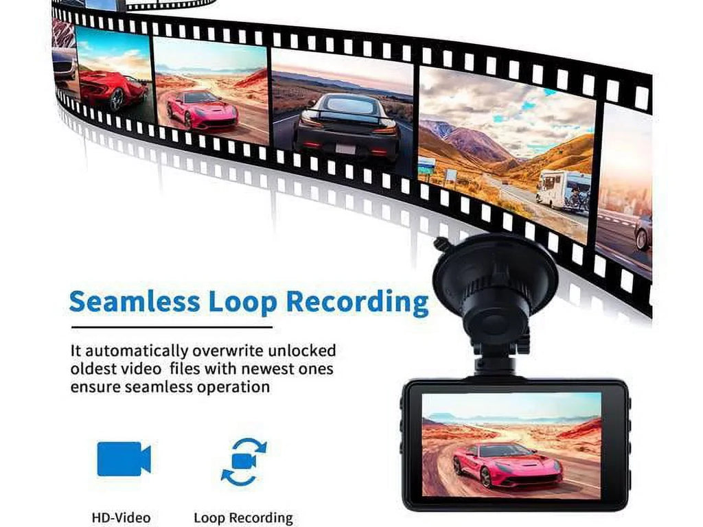 Dash Cam 1080P Full HD, 2 Mounting Options, On-Dashboard Camera Video Recorder Dashcam for Cars with 3" LCD Display, Night Vision, WDR, Motion Detection, Parking Mode, G-Sensor, 170° Wide Angle