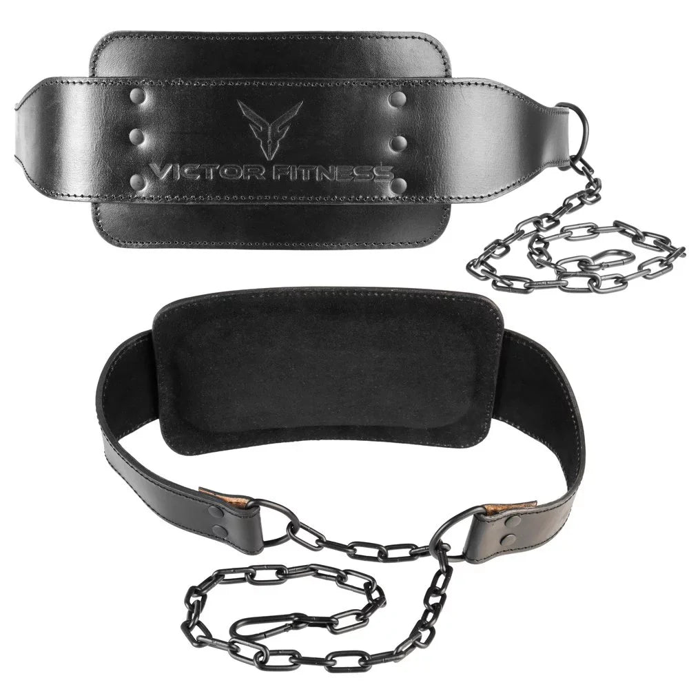 Victor Fitness VFLDB 100% Top-Grain Leather 7mm Thick Dip Belt with Heavy-Duty Steel Chain for Men and Women made with Vegetable Tanned Leather