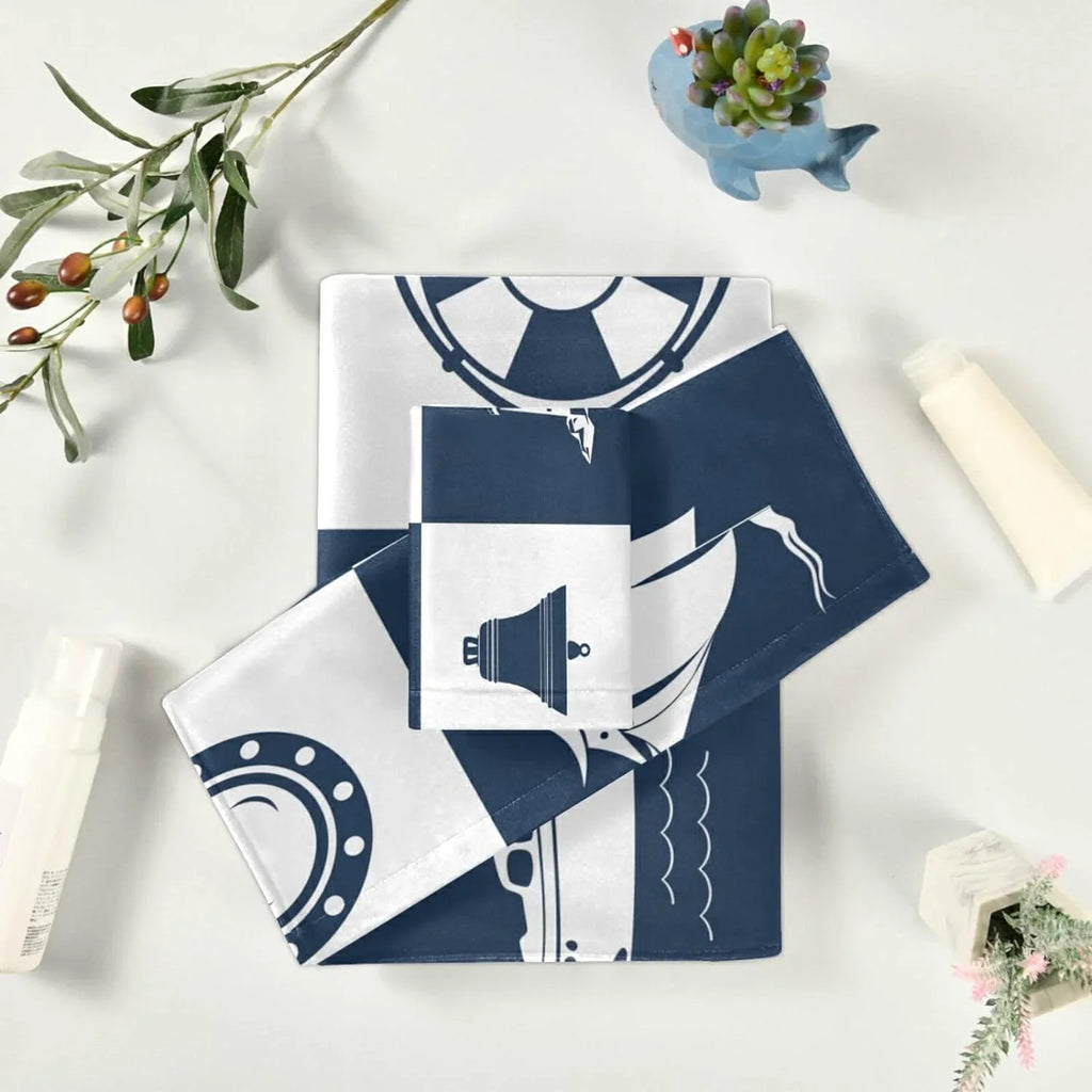GZHJMY Bath Towel Sets for Bathroom Hand Towels Fingertip Towels Sailing Vessel Anchor Lighthouse Checked 3 Piece Decorative Soft Cotton Absorbent