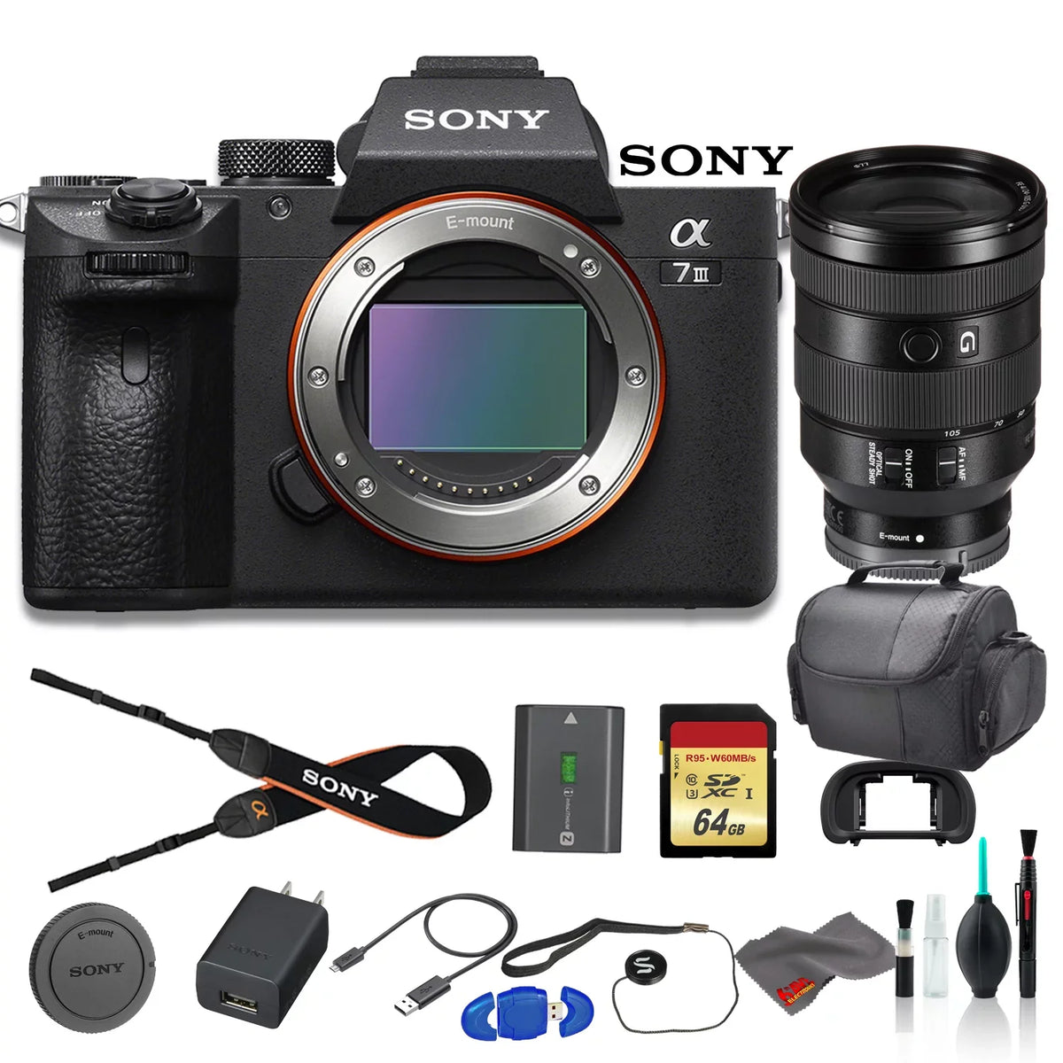 Alpha a7 III Mirrorless Digital Camera Bundle - With FE 24-105mm f/4 Lens, Bag, 64GB Memory Card, Memory Card Reader and More