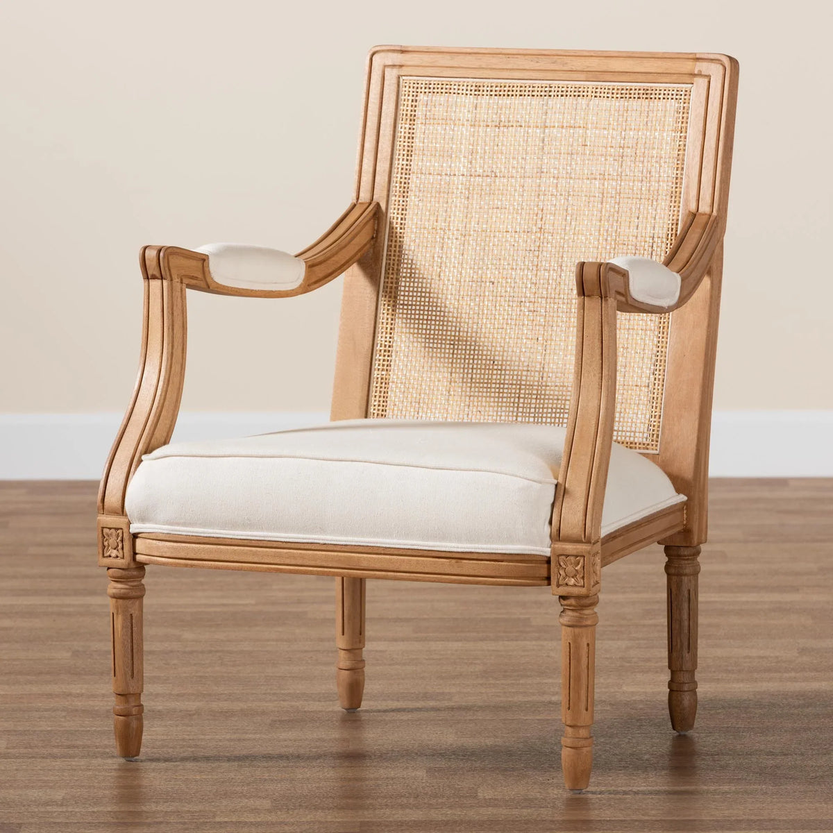 Baxton Studio Garridan Traditional French Beige Fabric and Honey Oak Finished Wood Accent Chair