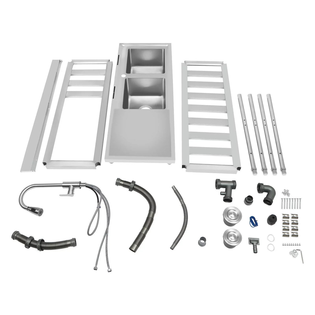 Wuzstar Commercial Utility Sink, Stainless Steel Double Bowl Kitchen Sink with Hot and Cold High Faucet