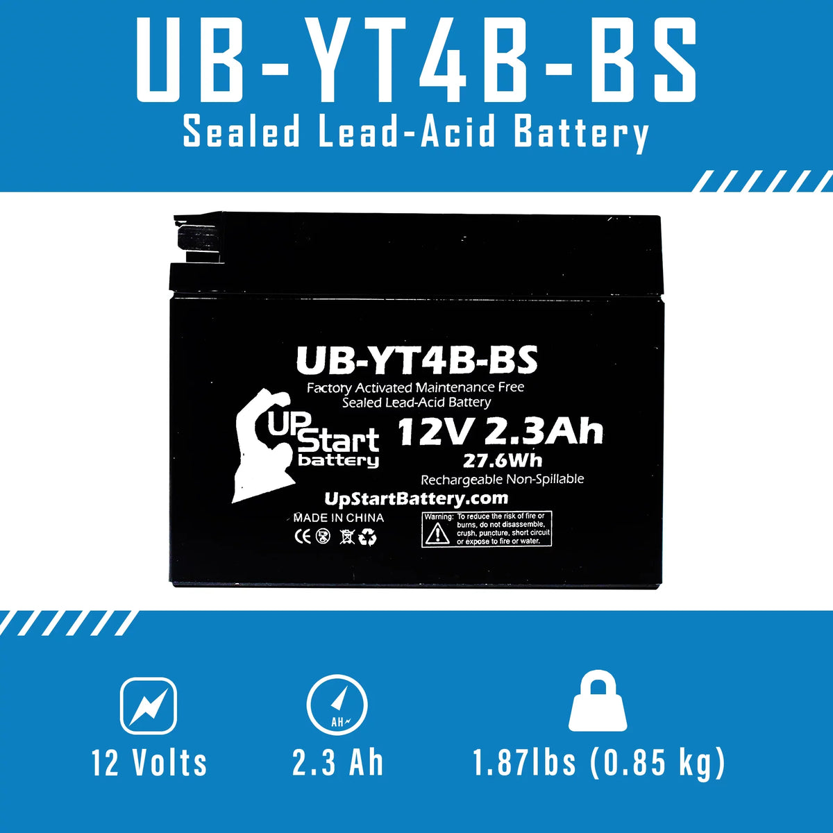 3-Pack UpStart Battery Replacement for 2004 Yamaha SR400 400CC Factory Activated, Maintenance Free, Motorcycle Battery - 12V, 2.3Ah, UB-YT4B-BS