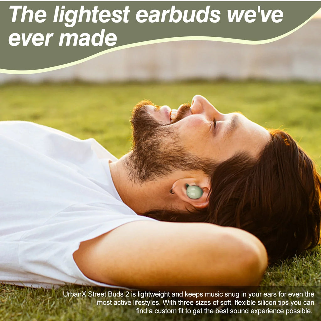 UrbanX Street Buds 2 for Inspiron Mobile pc - Truly Wireless Bluetooth Headphones with Noise Isolation, Amplified Bass and Dual Dynamic Microphone - Green