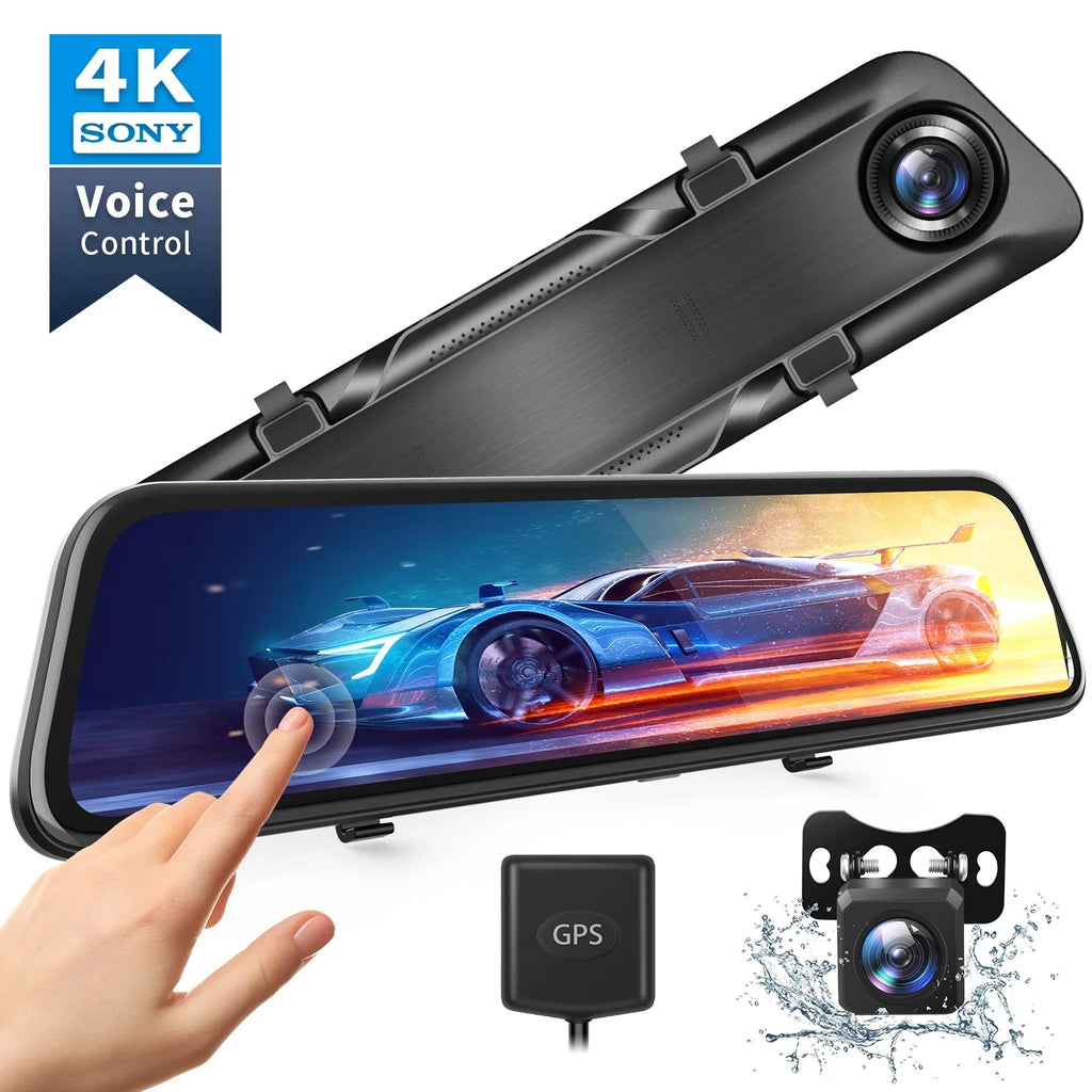 4K 12" Mirror Dash Cam - Vantop H612T Front & Rear View Dual Dash Camera, IPS Touch Monitor Voice Control Cars Mirror Camera W/Night Vision Parking Monitor