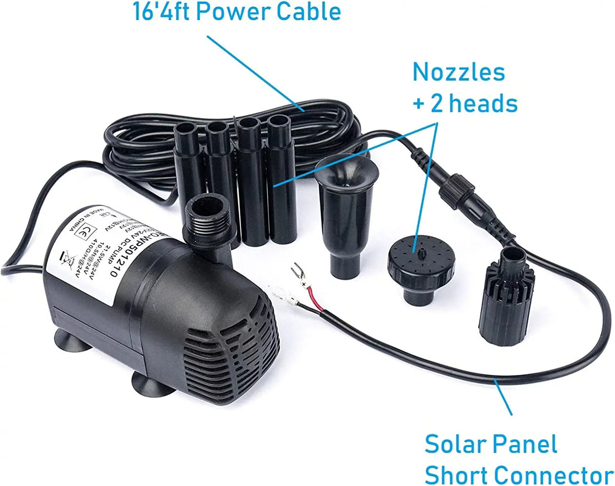 12V - 24V DC Brushless Submersible Liquid Pump, 410GPH, for Solar Fountain, Fish Pond, and Aquarium 410GpH 1 Pack