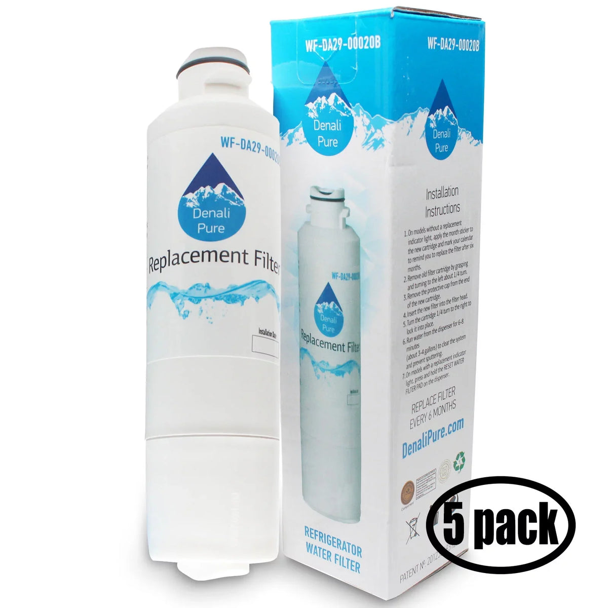 5-Pack Compatible with RF4287HARS Refrigerator Fluid Filter - Compatible with DA29-00020B, DA29-00020A, HAF-CIN Fridge Liquid Filter Cartridge