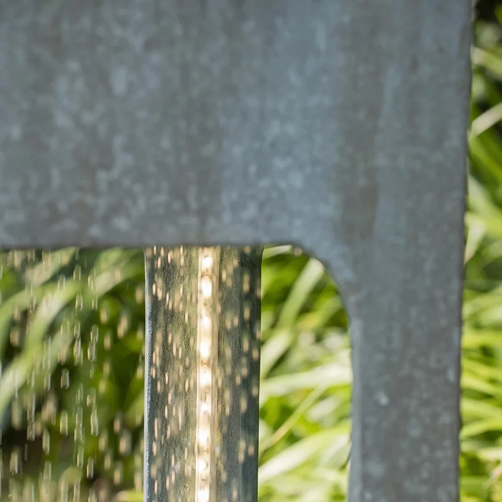 CoSoTower 13X13X44" Tall Contemporary Sphere Outdoor Liquid Fountain, Cement/Concrete Outdoor Fountain, Antique Blue Raindrop Liquid Feature with Light for Garden, Lawn, Deck & Patio