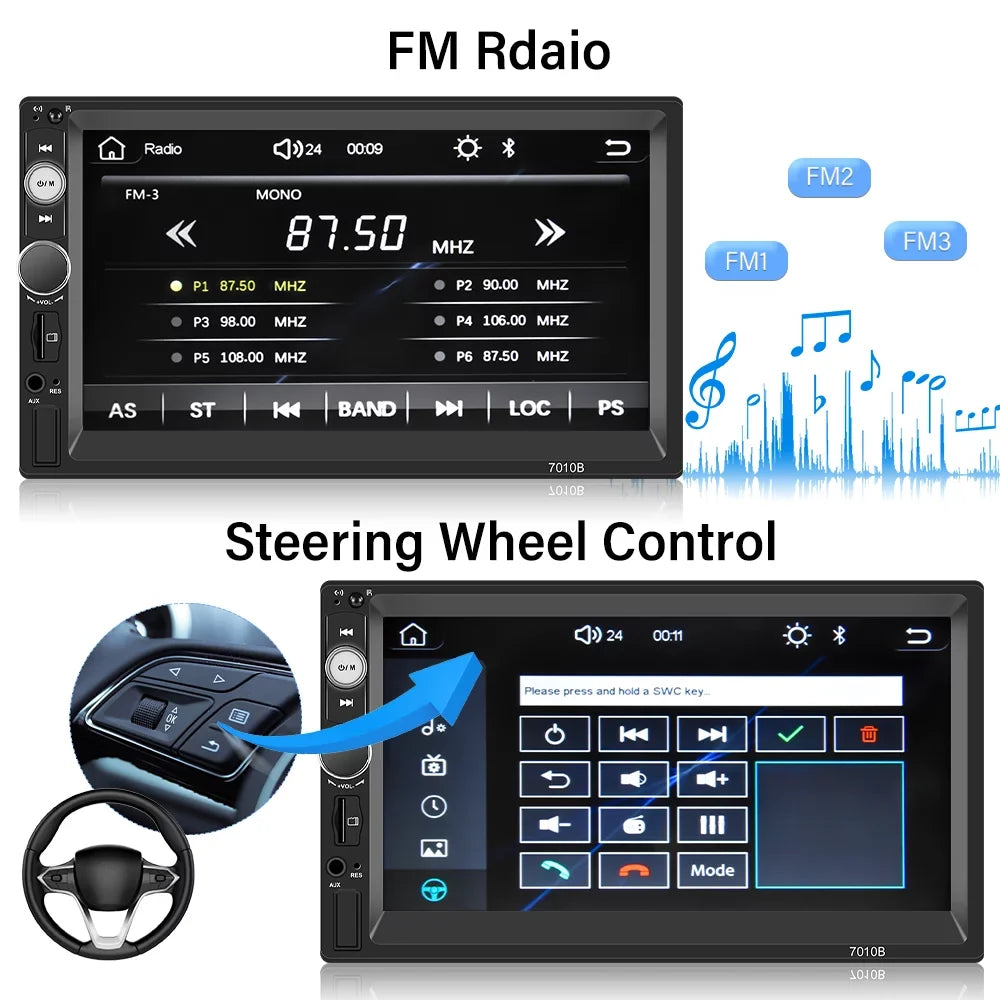 Podofo Double 2 Din 7'' Universal Car Stereo Radio Carplay Android Auto Mirror Link HD Touch Display Car Audio Multimedia Player MP3 MP5 Bluetooth FM USB(Rear Camera Not Included)