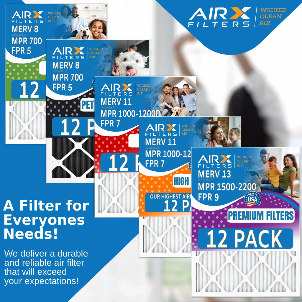 18x24x2 Air Filter MERV 8 Rating, 12 Pack of Furnace Filters Comparable to MPR 700 & FPR 5 - Made in USA by AIRX FILTERS WICKED CLEAN AIR.