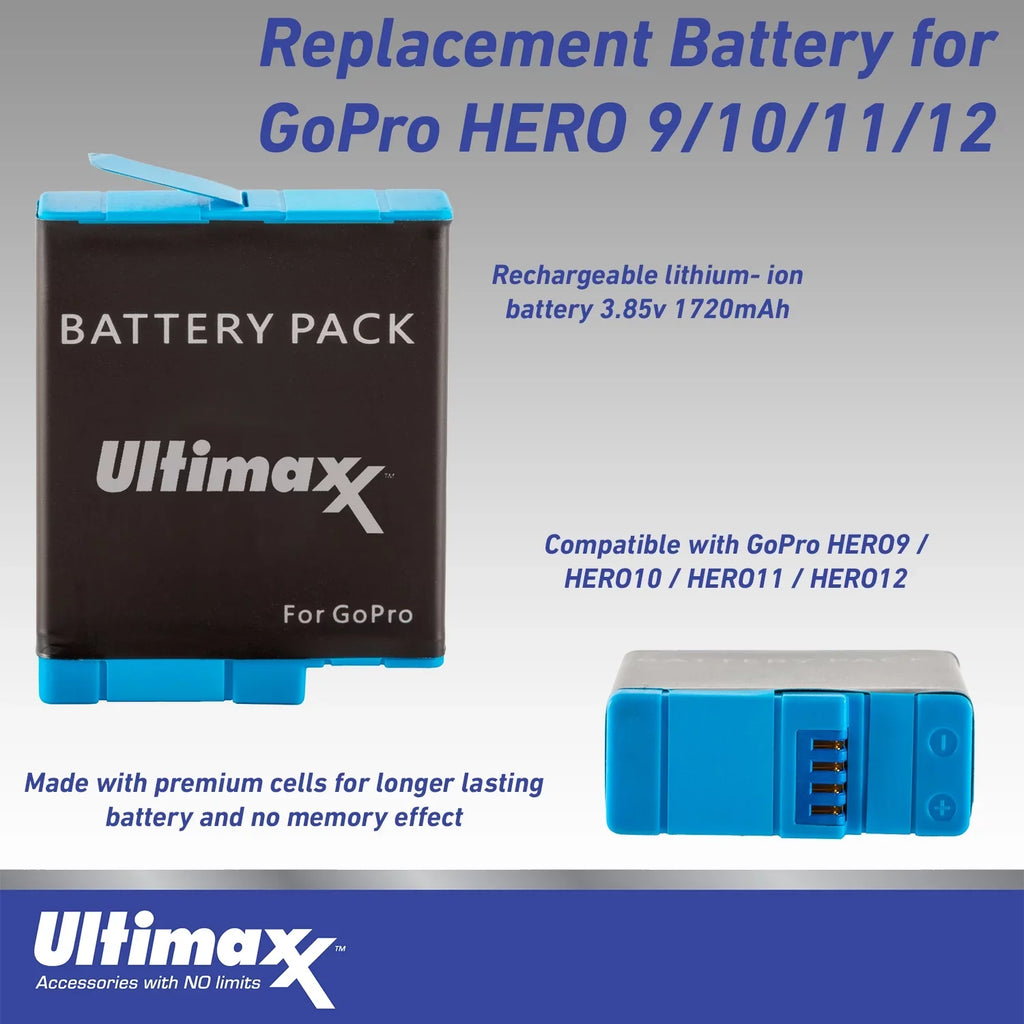Ultimaxx Advanced GoPro Hero 12 Bundle - Includes: 3x Replacement Batteries, Dual USB Charger, Carry Case & More (26pc Bundle)
