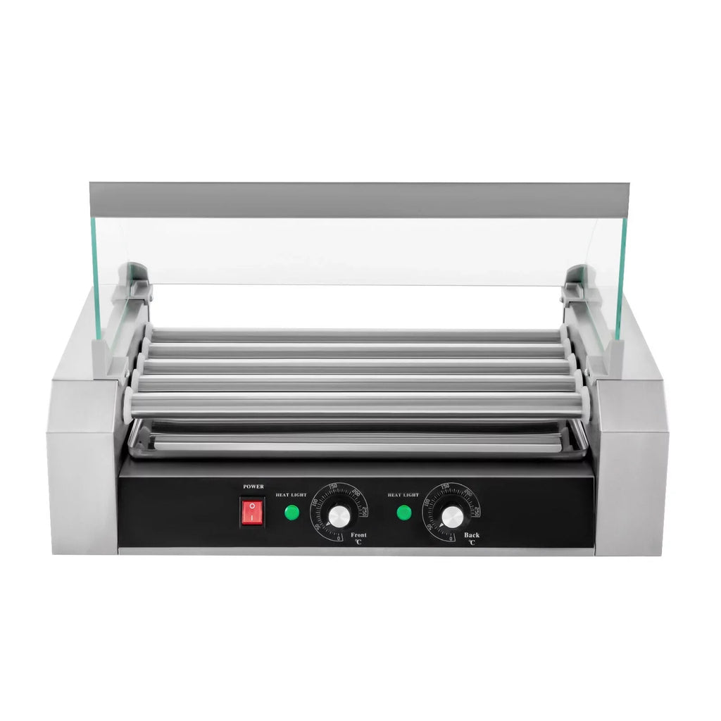 DENEST 110V Sausage Grilling Machine Set 12-Hot Dog Holds 0-250℃ W/5 Stainless Rollers