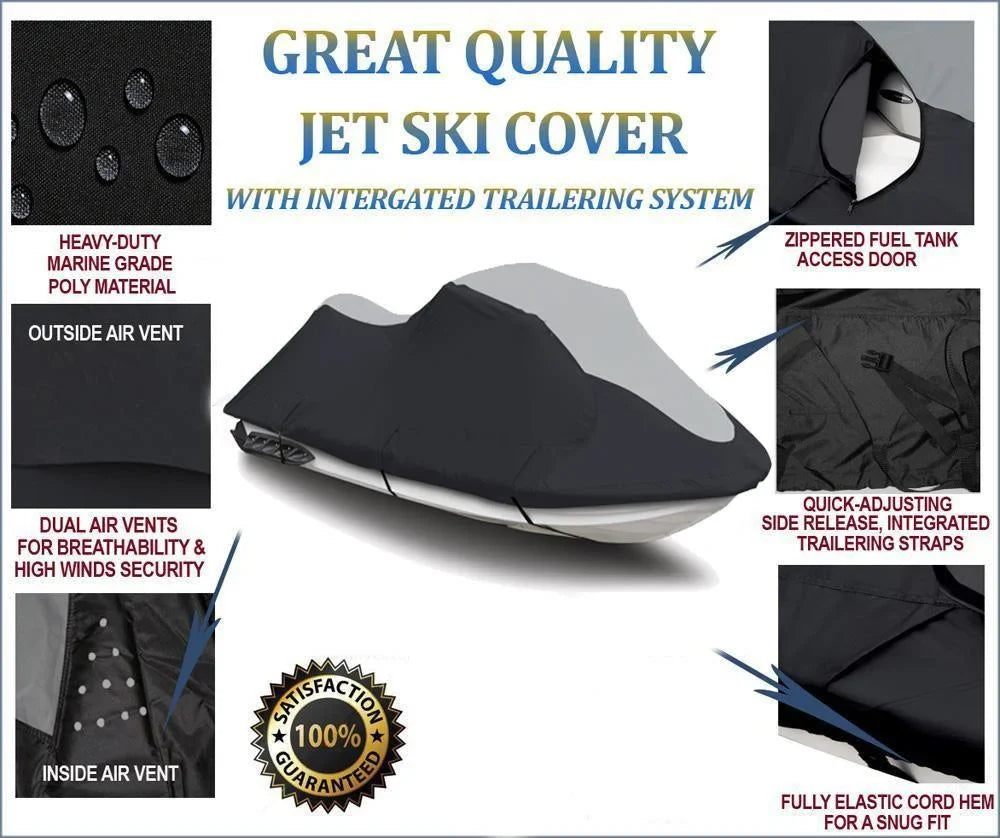 SUPER HEAVY-DUTY TOP OF THE LINE JETSKI Cover Compatible for YAMAHA JET SKI XL 700 PWC COVER 1999-2004 Black/Grey