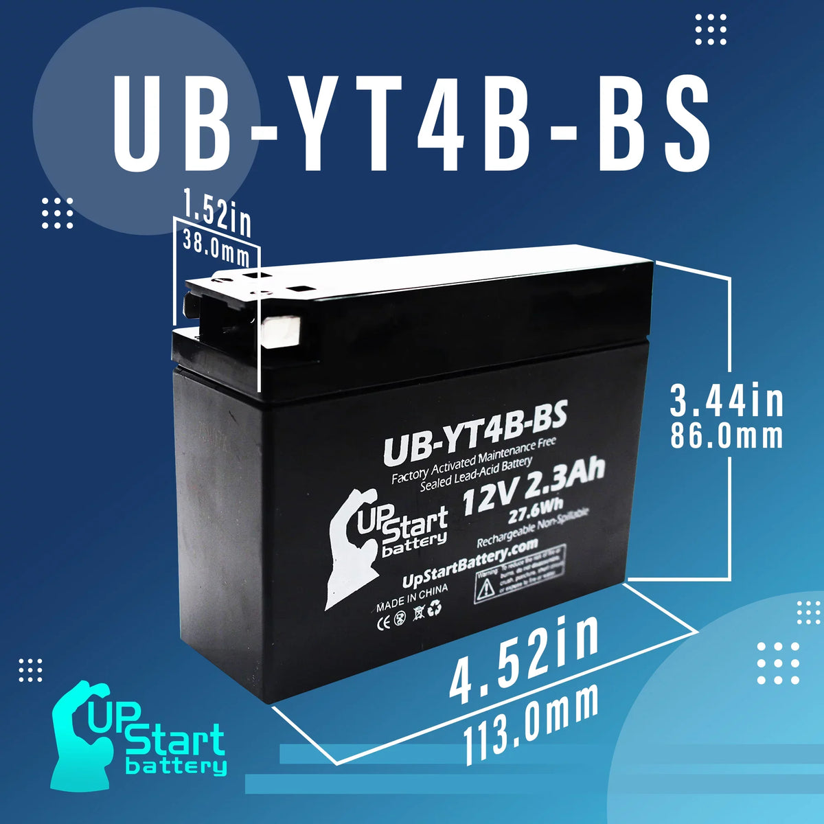 2-Pack UpStart Battery Replacement 2012 Yamaha SR400 (FI) 400CC Factory Activated, Maintenance Free, Motorcycle Battery - 12V, 2.3Ah, UB-YT4B-BS