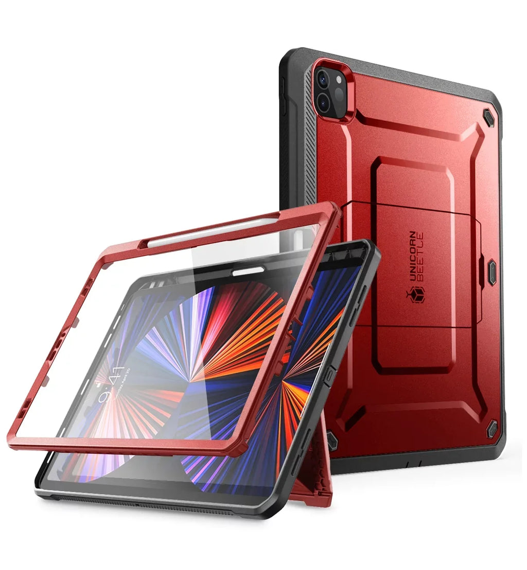 SUPCASE Unicorn Beetle Pro Series Case for iPad Pro 12.9 Inch (2021 / 2020), Support Pencil Charging with Built-in Monitor Protector Full-Body Rugged Kickstand Protective Case (Ruddy)